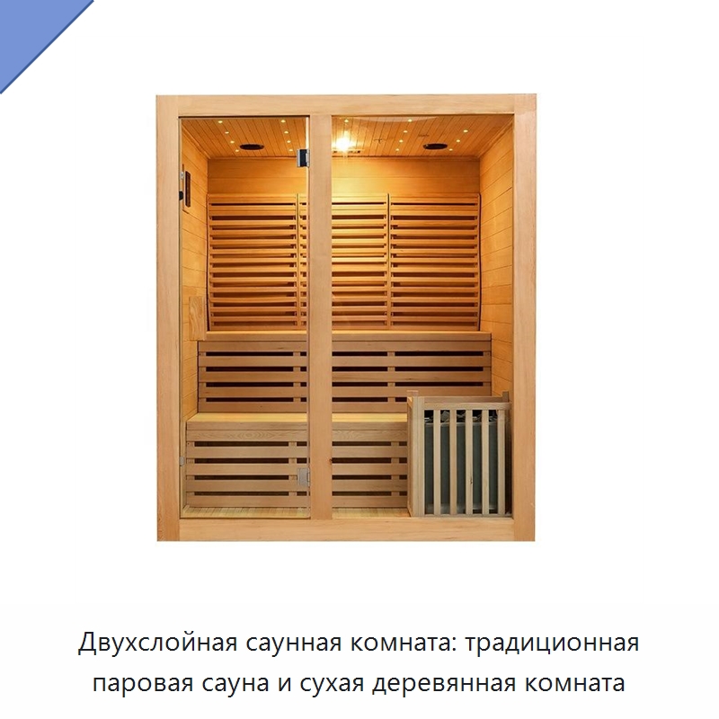 Двухслойная саунная комната: традиционная паровая сауна и сухая деревянная комната — Гидромассажные ванны и саунные кабины