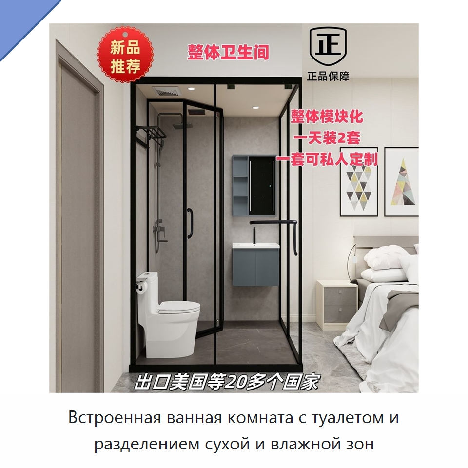 Встроенная ванная комната с туалетом и разделением сухой и влажной зон