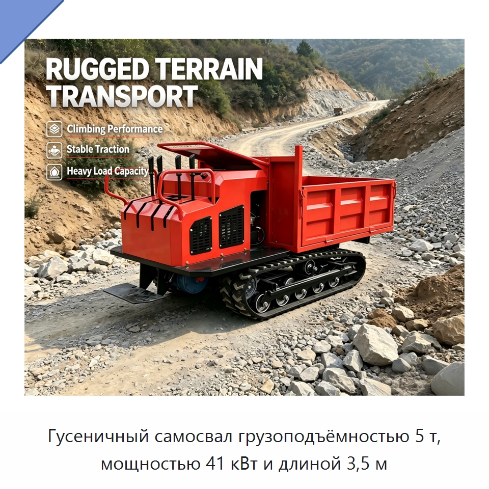 Гусеничный самосвал грузоподъёмностью 5 т, мощностью 41 кВт и длиной 3,5 м