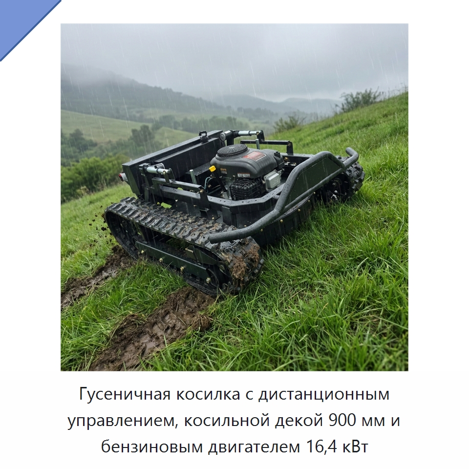 Гусеничная косилка с дистанционным управлением, косильной декой 900 мм и бензиновым двигателем 16,4 кВт — Газонокосилки