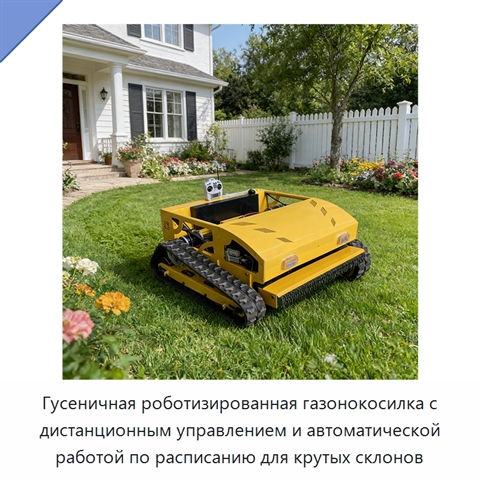 Гусеничная роботизированная газонокосилка с дистанционным управлением и автоматической работой по расписанию для крутых склонов