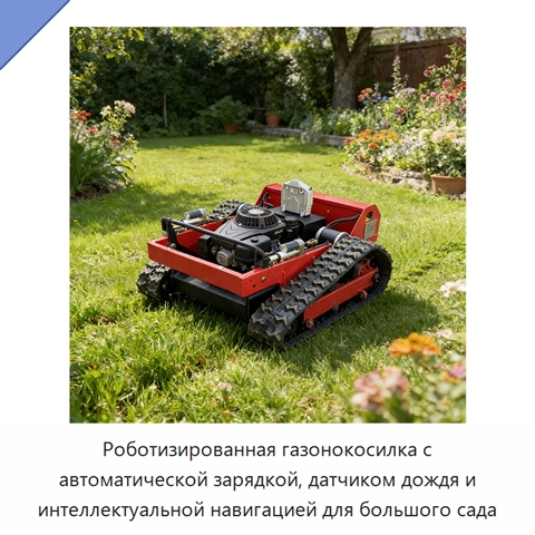 Роботизированная газонокосилка с автоматической зарядкой, датчиком дождя и интеллектуальной навигацией для большого сада