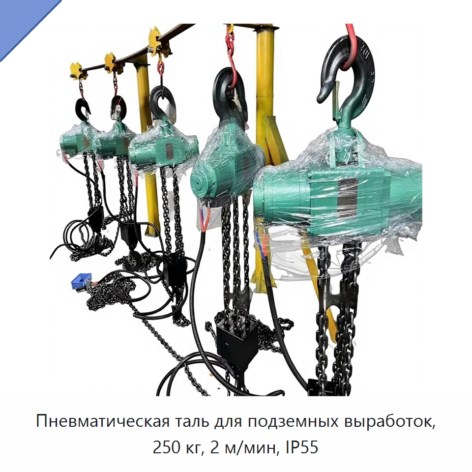 Пневматическая таль для подземных выработок, 250 кг, 2 м/мин, IP55 — Пневматические тали
