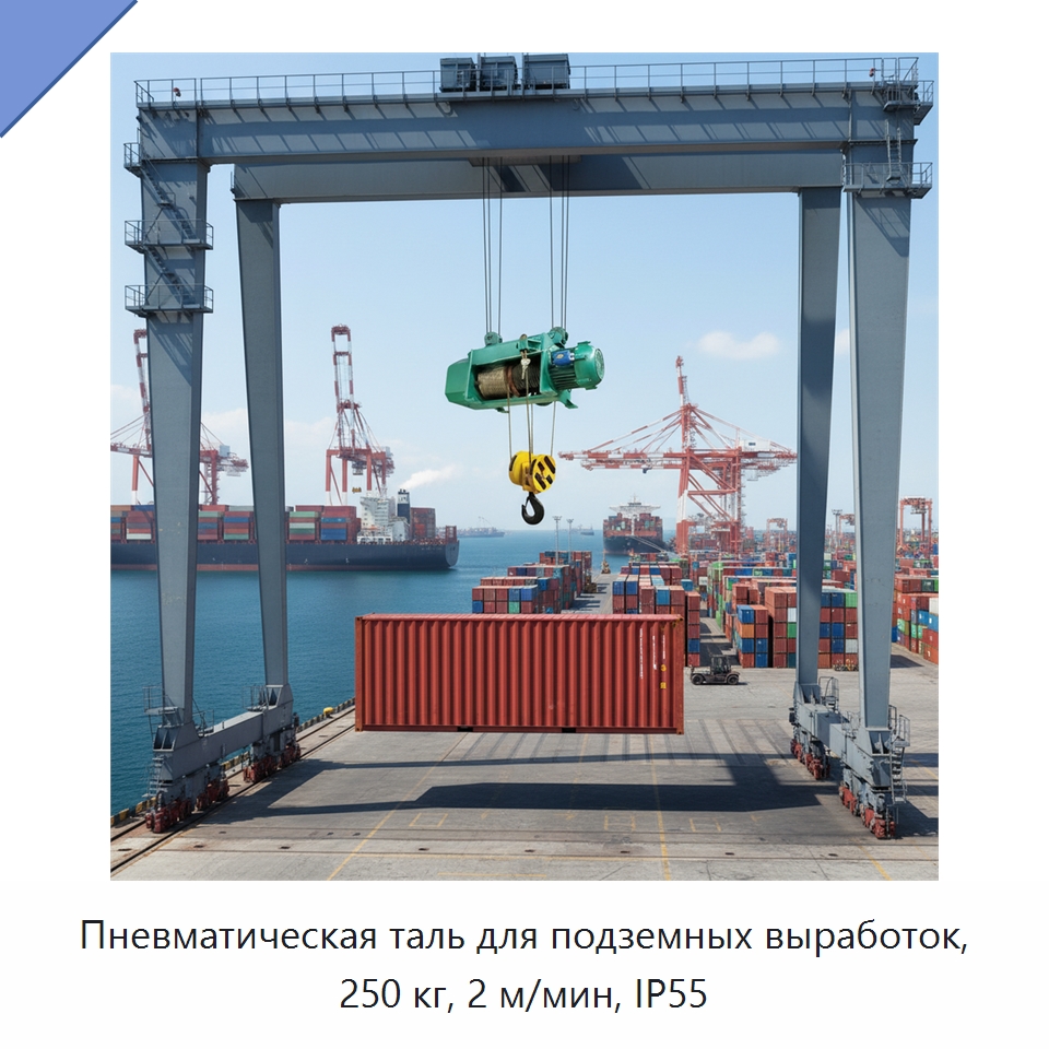 Пневматическая таль для подземных выработок, 250 кг, 2 м/мин, IP55