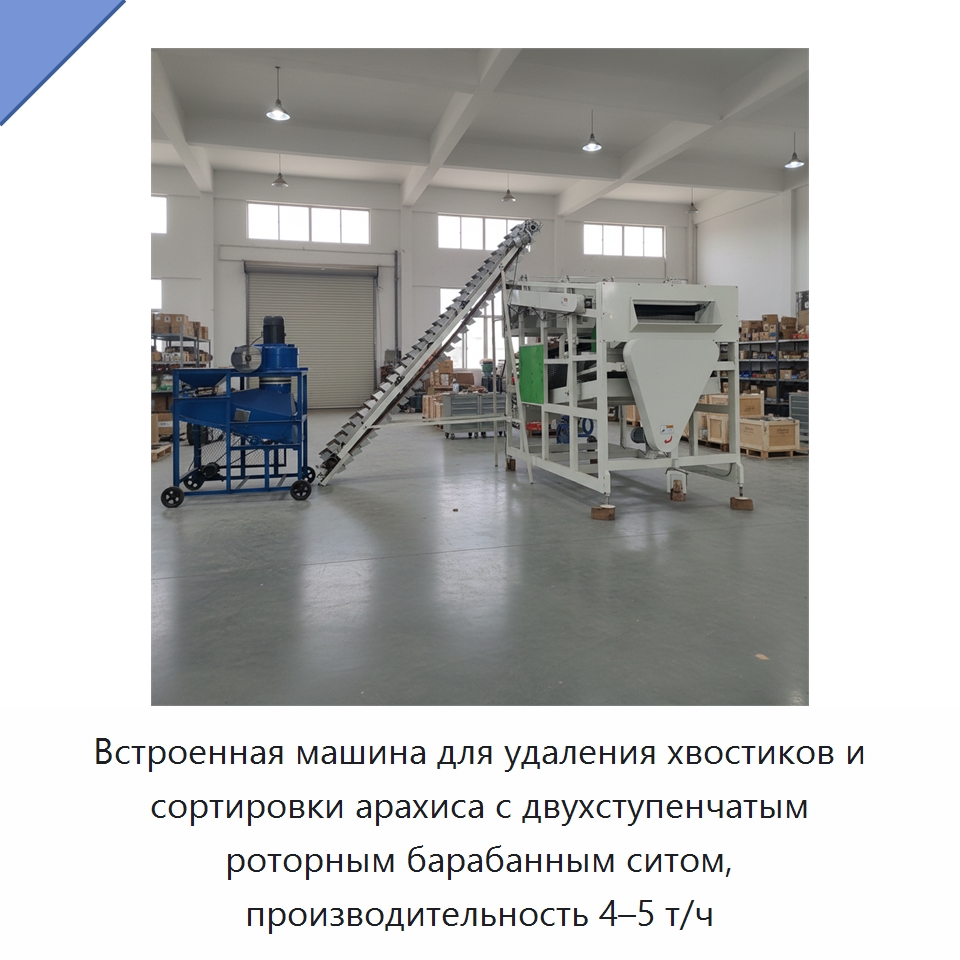 Встроенная машина для удаления хвостиков и сортировки арахиса с двухступенчатым роторным барабанным ситом, производительность 4–5 т/ч