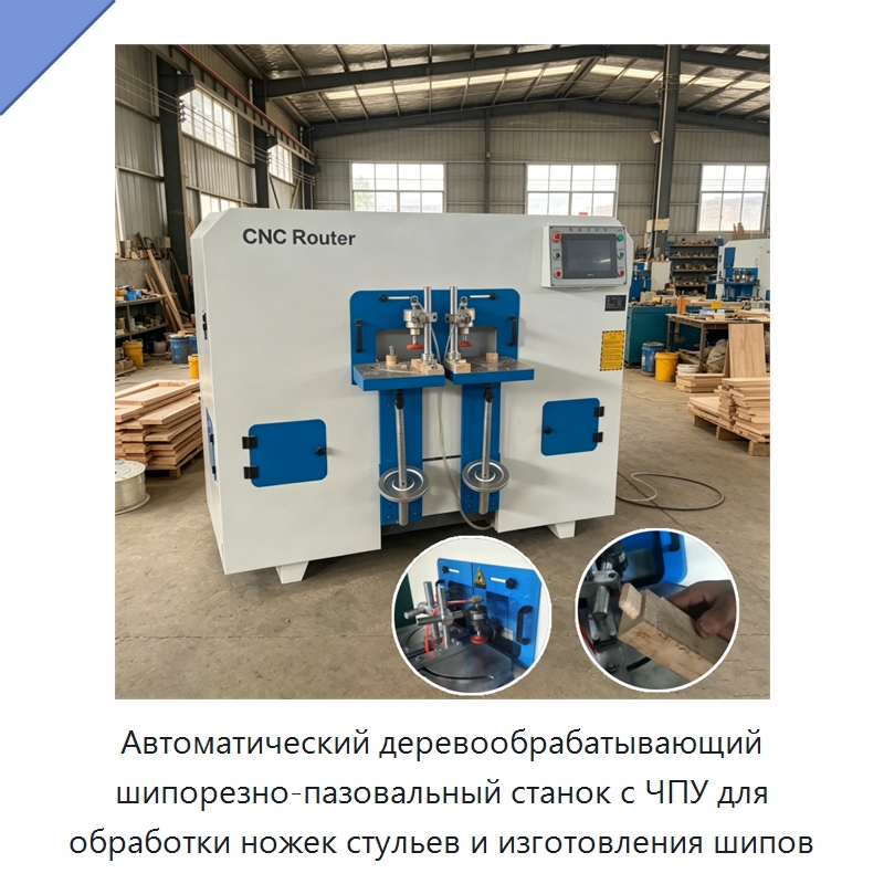 Автоматический деревообрабатывающий шипорезно-пазовальный станок с ЧПУ для обработки ножек стульев и изготовления шипов — Пазовально-долбёжные станки